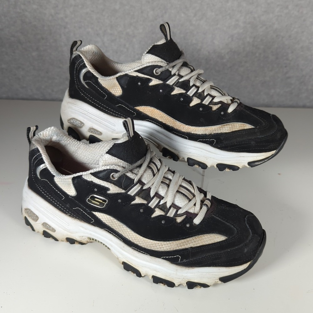 Skechers D Lites 11930E Black White Casual Shoes Sneakers Women's Size 10